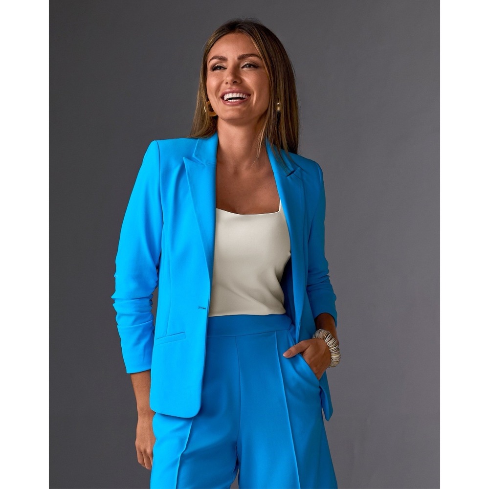 BOSTON PROPER Size 2 Women's Beyond Travel Blazer Jacket Suit Shorts Blue NWT